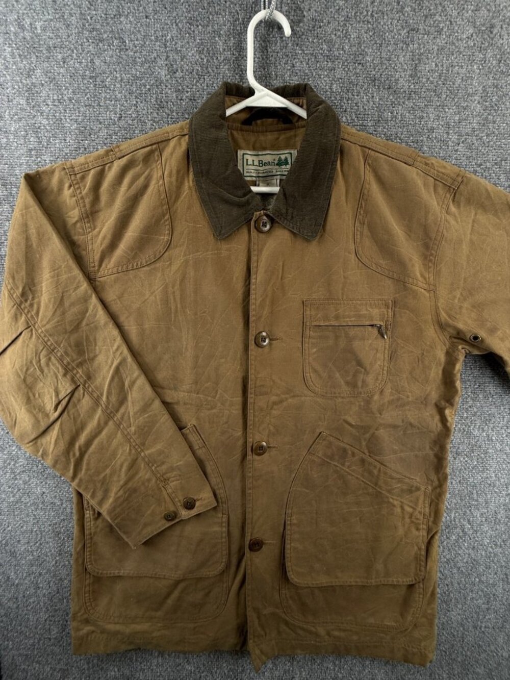 LL Bean Waxed Chore Coat Men Canvas Millerain Brown Medium Heavy 284160 Cotton